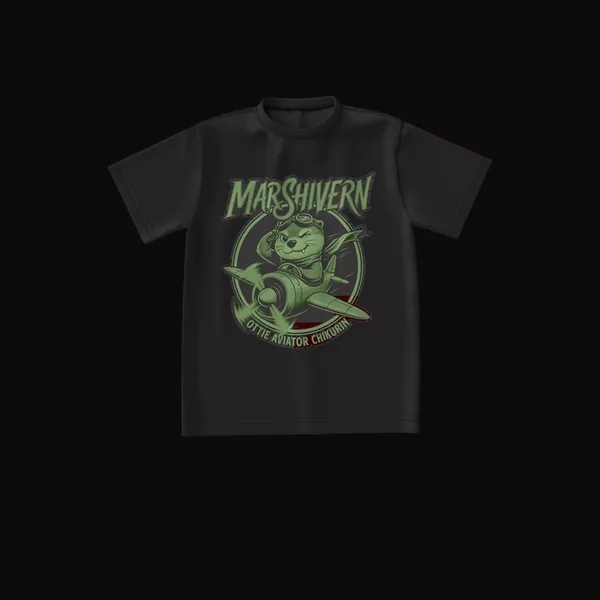 OTTIE AVIATOR CHIKURIN のエンブレムが入った黒のビッグシルエットTシャツ