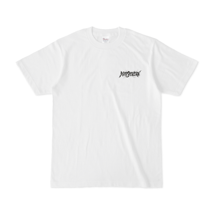 左胸に小さなMARSHIVERNロゴを配した白い通常シルエットのTシャツ